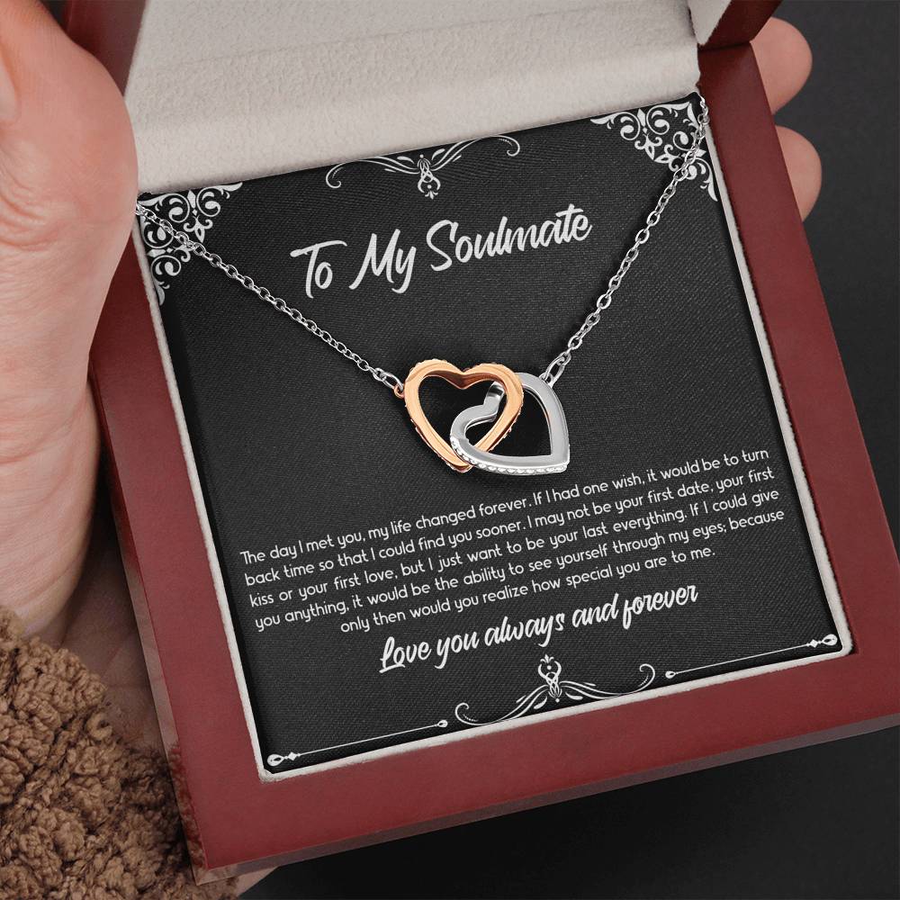 To My Soulmate, The Day I Met You, Interlocking Heart Necklace For Girlfriend, Anniversary Birthday Valentines Day Gifts From Boyfriend