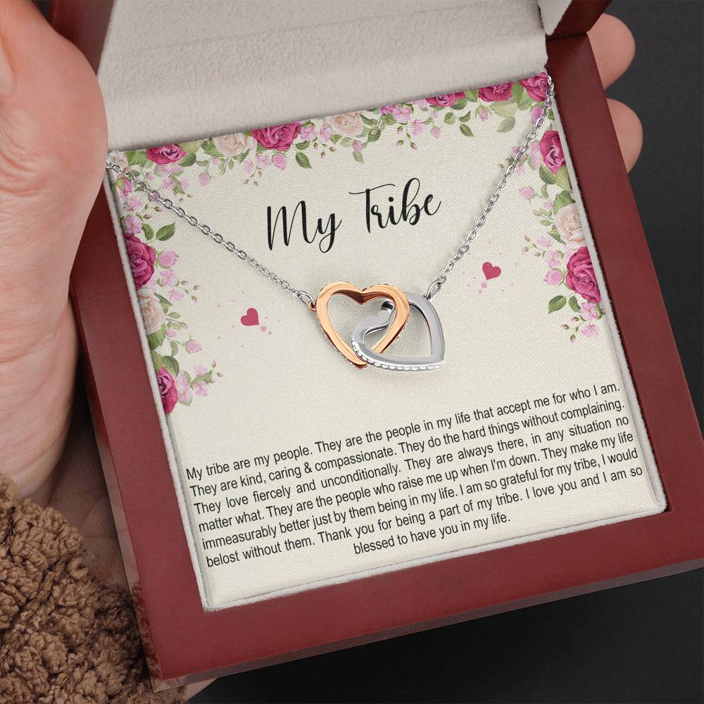 To My Best Friend Gifts, My Tribe , Interlocking Heart Necklace For Women, Birthday Present Idea From Bestie