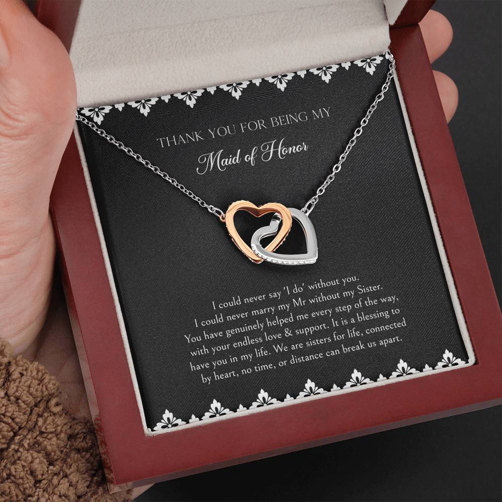 To My Maid of Honor Gifts, We Are Sisters for Life, Interlocking Heart Necklace For Women, Wedding Day Thank You Ideas From Bride