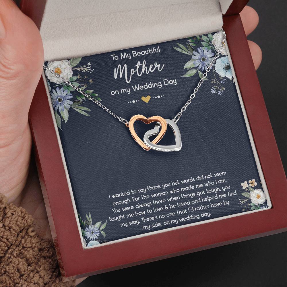 To My Mom of the Bride Gifts, I Wanted To Say Thank You, Interlocking Heart Necklace For Women, Wedding Day Thank You Ideas From Bride