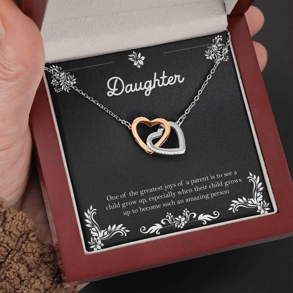 To My Daughter Gifts, One Of The Greatest Joys of a Parent, Interlocking Heart Necklace For Women, Birthday Present Ideas From Mom Dad