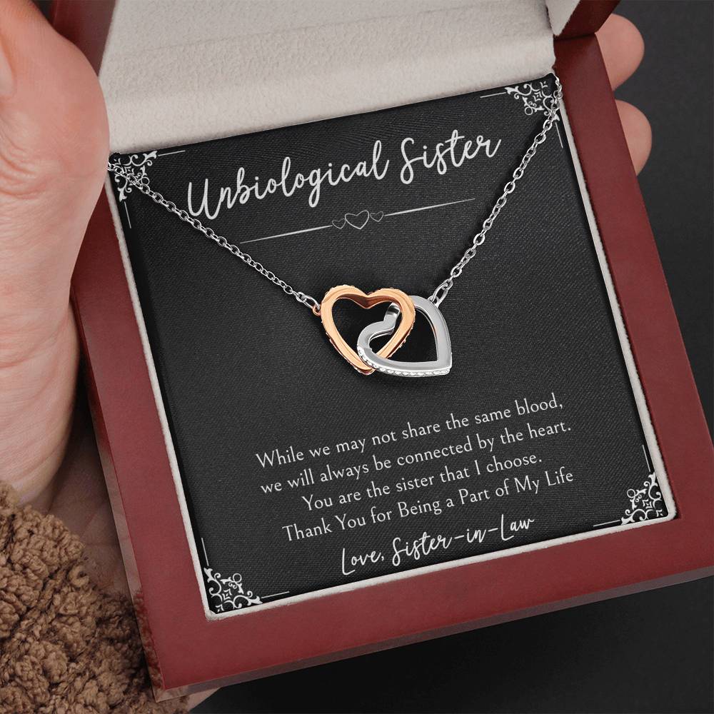To My Unbiological Sister Gifts, Being A Part of My Life, Interlocking Heart Necklace For Women, Birthday Present Idea From Sister-in-law