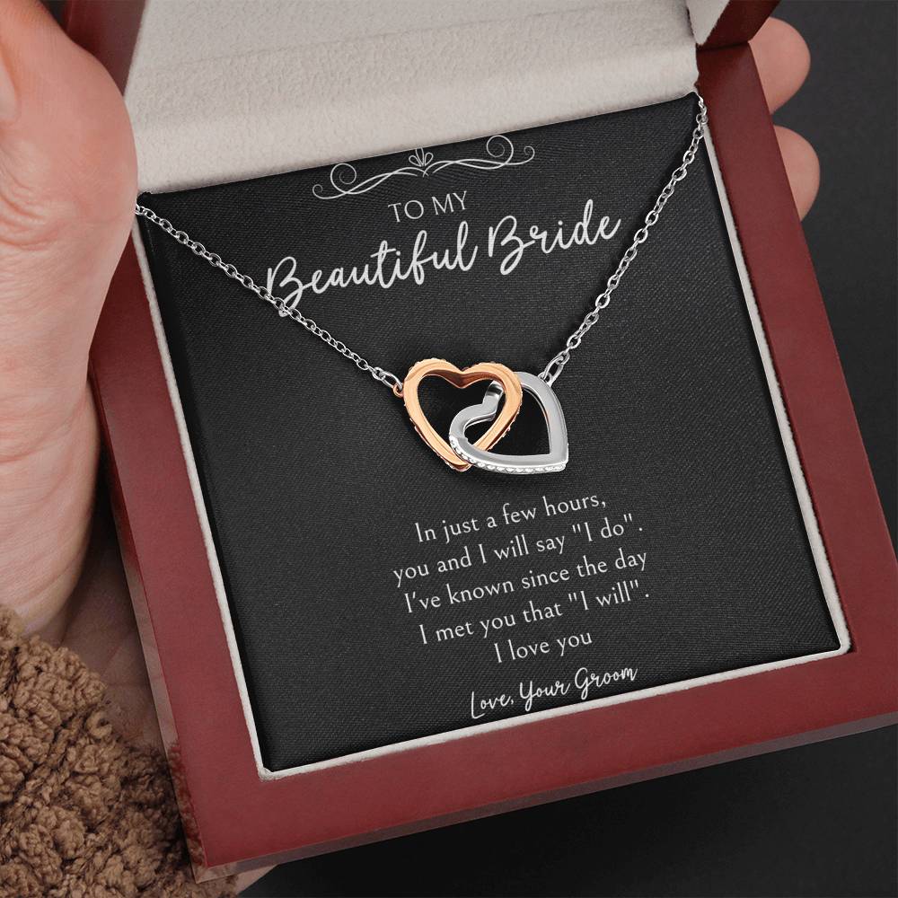 To My Bride  Gifts, I Will Say I Do, Interlocking Heart Necklace For Women, Wedding Day Thank You Ideas From Groom