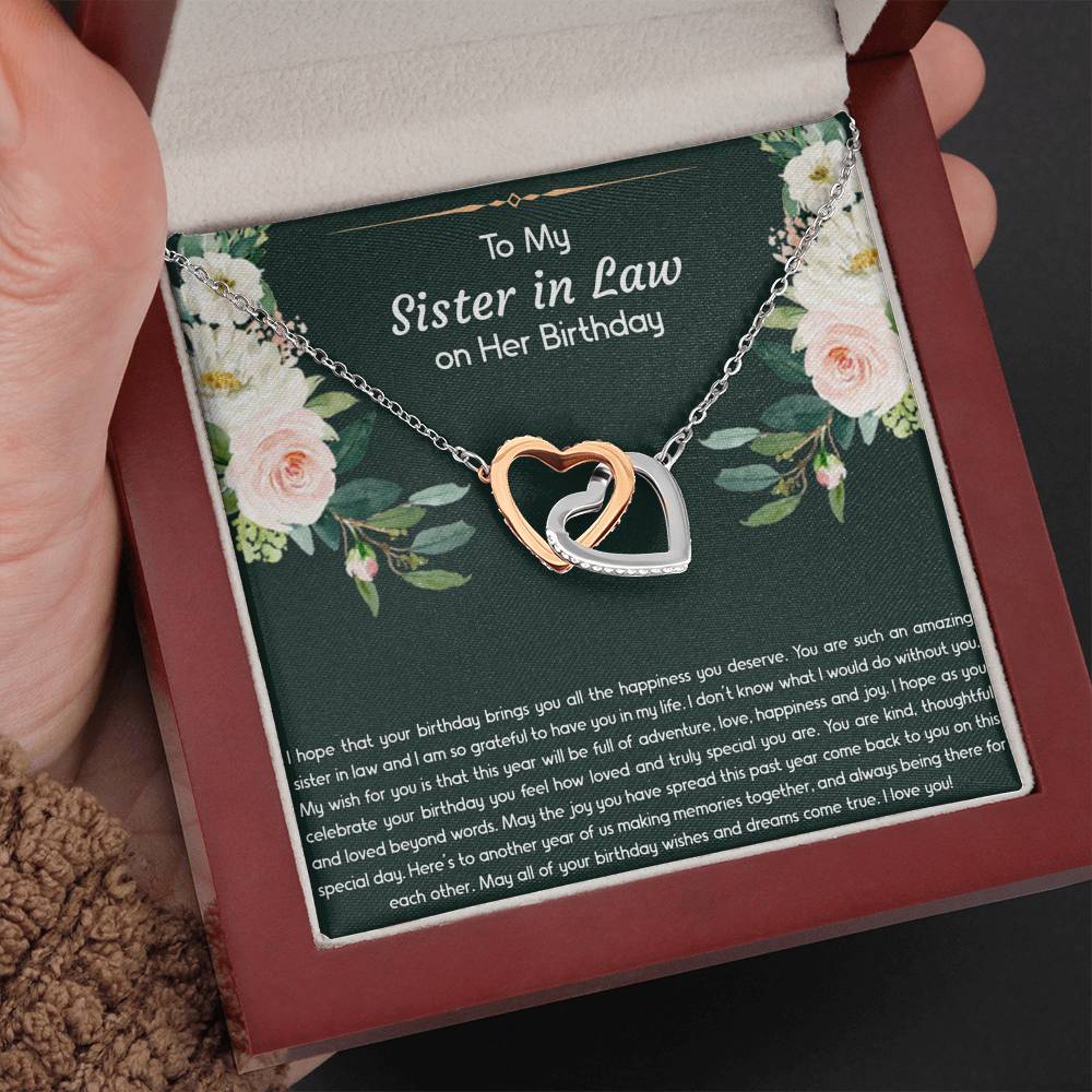 To My Sister-in-law Gifts, I Hope Your Birthday Brings You Happiness, Interlocking Heart Necklace For Women, Birthday Present Idea From Sister