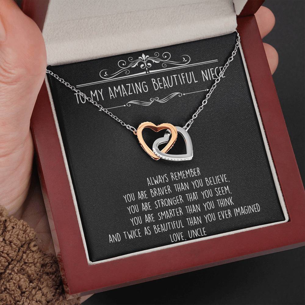 To My Niece  Gifts, Always Remember, Interlocking Heart Necklace For Women, Birthday Present Idea From Uncle