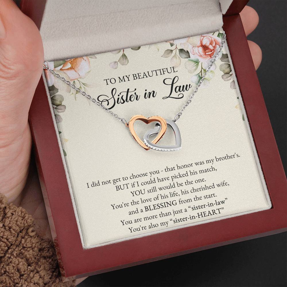 To My Sister-in-law Gifts, I Did Not Choose You, Interlocking Heart Necklace For Women, Birthday Present Idea From Sister