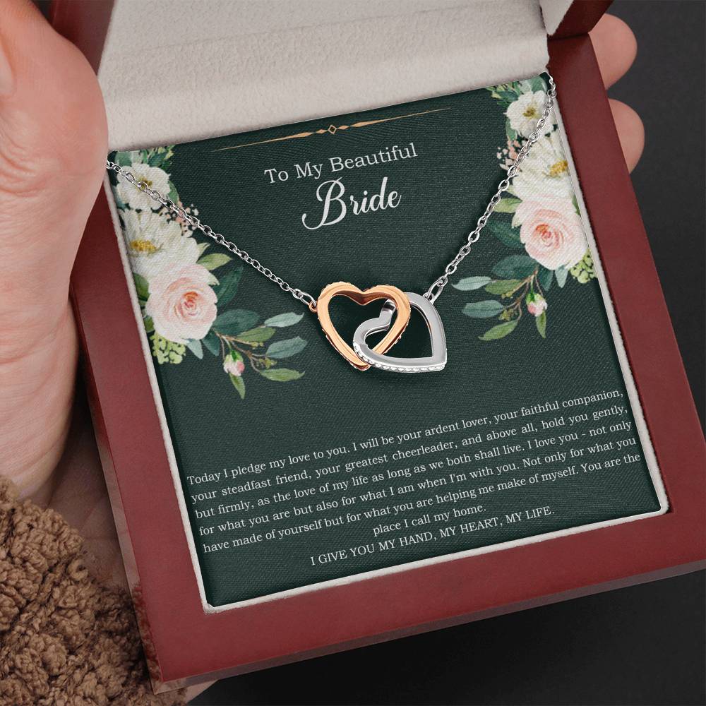 To My Bride Gifts, Today I Pledge My Love To You, Interlocking Heart Necklace For Women, Wedding Day Thank You Ideas From Groom