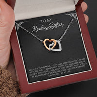 Load image into Gallery viewer, To My Badass Sister Gifts, When It&#39;s Too Hard To Look Back, Interlocking Heart Necklace For Women, Birthday Present Ideas From Sister Brother
