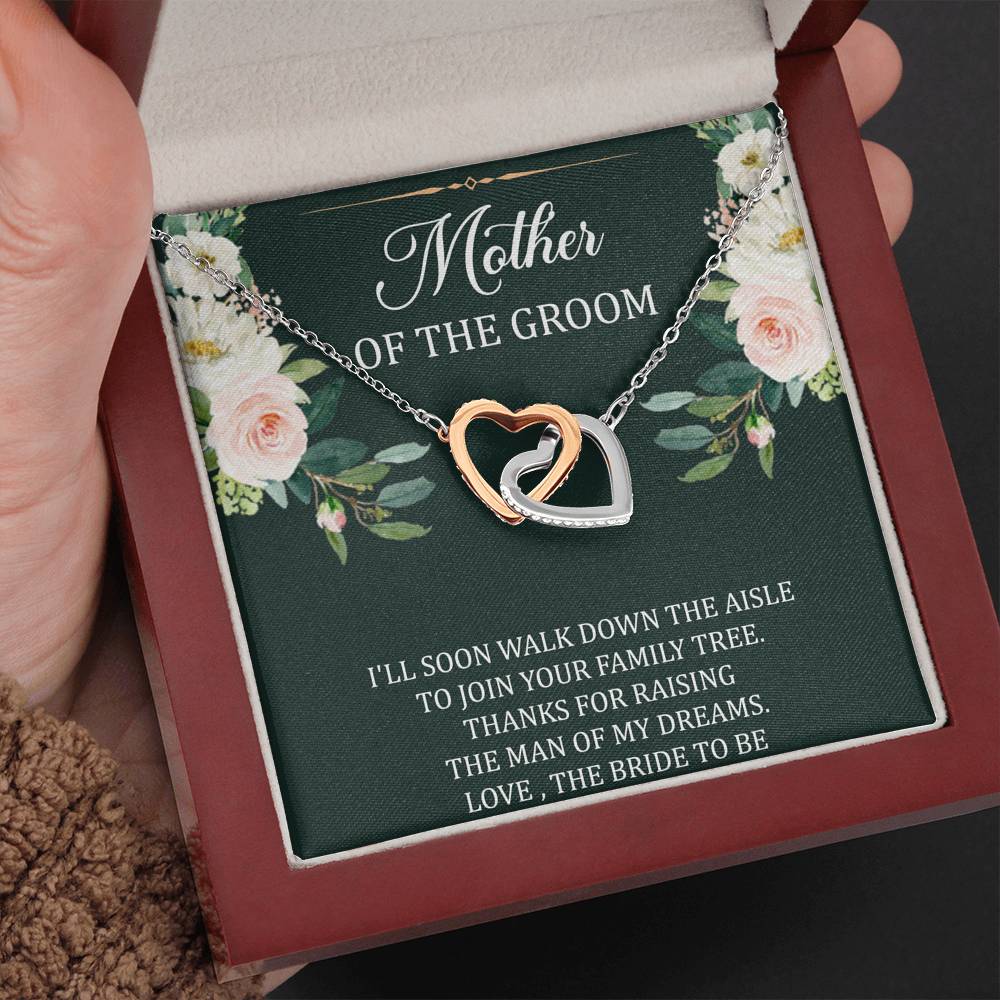 To My Mom of the Bride Gifts, I'll Soon Walk Down The Aisle, Interlocking Heart Necklace For Women, Wedding Day Thank You Ideas From Groom