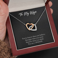 Load image into Gallery viewer, To My Badass Wife, Braver Than You Believe, Interlocking Heart Necklace For Women, Anniversary Birthday Valentines Day Gifts From Husband
