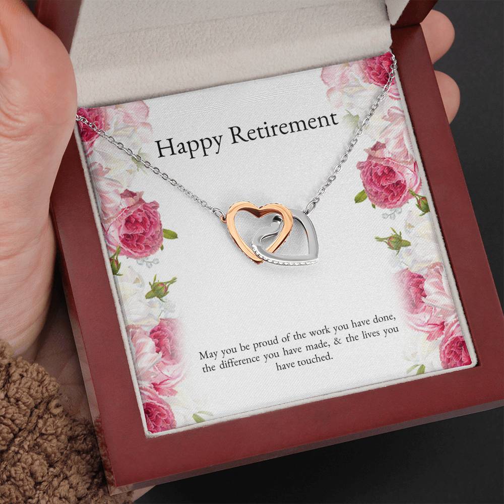 Retirement Gifts, Lives You Touched, Happy Retirement Interlocking Heart Necklace For Women, Retirement Party Favor From Friends Coworkers