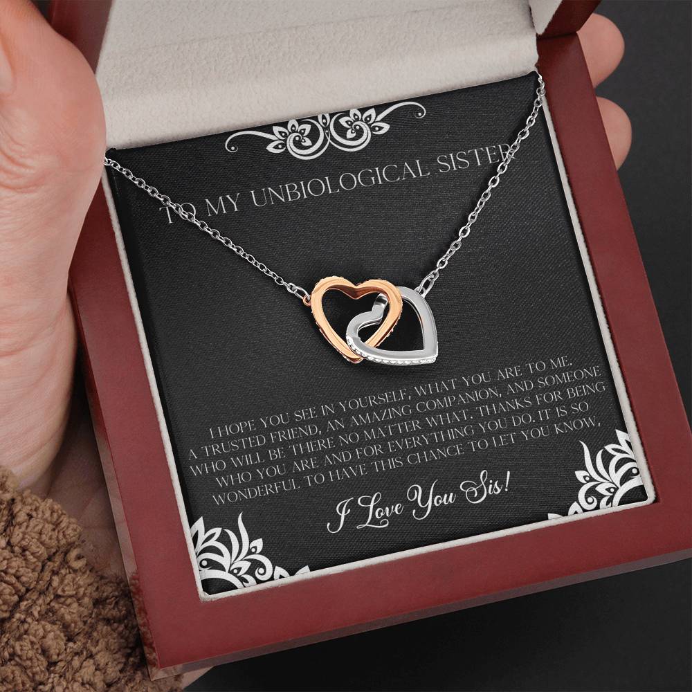 To My Unbiological Sister Gifts, I Hope You See in Yourself, Interlocking Heart Necklace For Women, Birthday Present Idea From Sister-in-law
