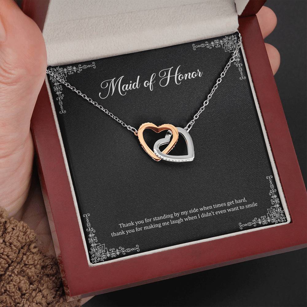 To My Maid of Honor Gifts, Thank You for Standing By My Side, Interlocking Heart Necklace For Women, Wedding Day Thank You Ideas From Bride