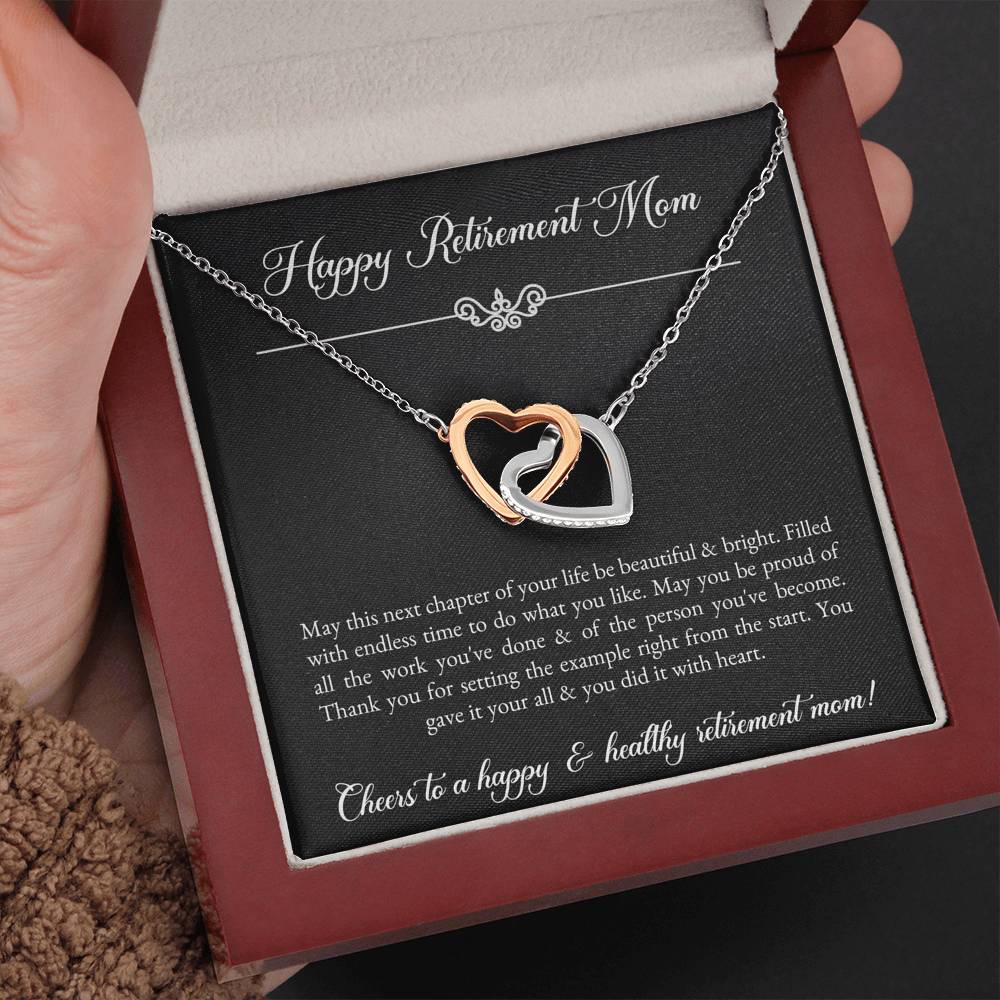 Mom Retirement Gifts, Next Chapter, Happy Retirement Interlocking Heart Necklace For Women, Retirement Party Favor From Daughter Son