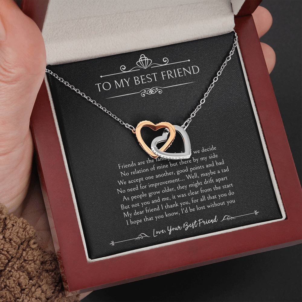 To My Friend Gifts, I'd Be Lost Without You, Interlocking Heart Necklace For Women, Birthday Present Idea From Bestie