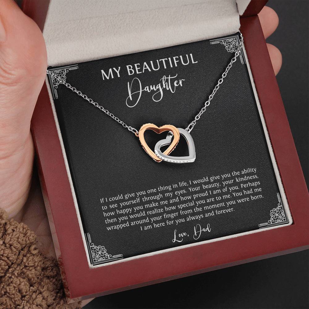 To My Daughter  Gifts, I Am Here For You, Interlocking Heart Necklace For Women, Birthday Present Idea From Dad