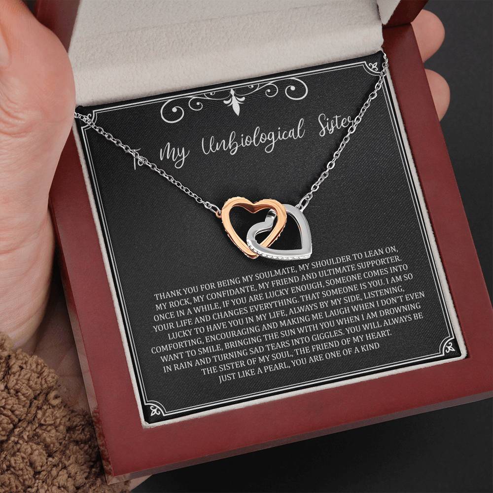 To My Unbiological Sister Gifts, My Soulmate, Interlocking Heart Necklace For Women, Birthday Present Idea From Sister-in-law
