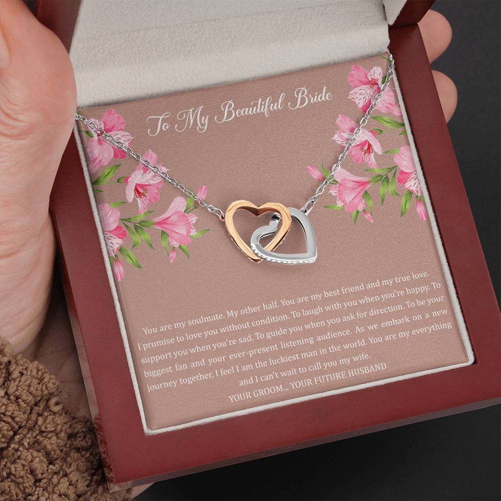 To My Bride Gifts, You Are My Soulmate My Other Half, Interlocking Heart Necklace For Women, Wedding Day Thank You Ideas From Groom