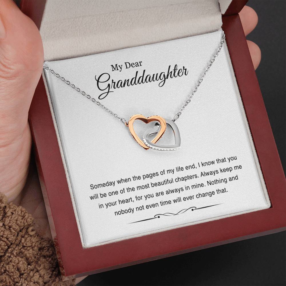 To My Granddaughter Gifts, Someday When The Pages Of My Life End, Interlocking Heart Necklace For Women, Birthday Present Idea From Grandma Grandpa
