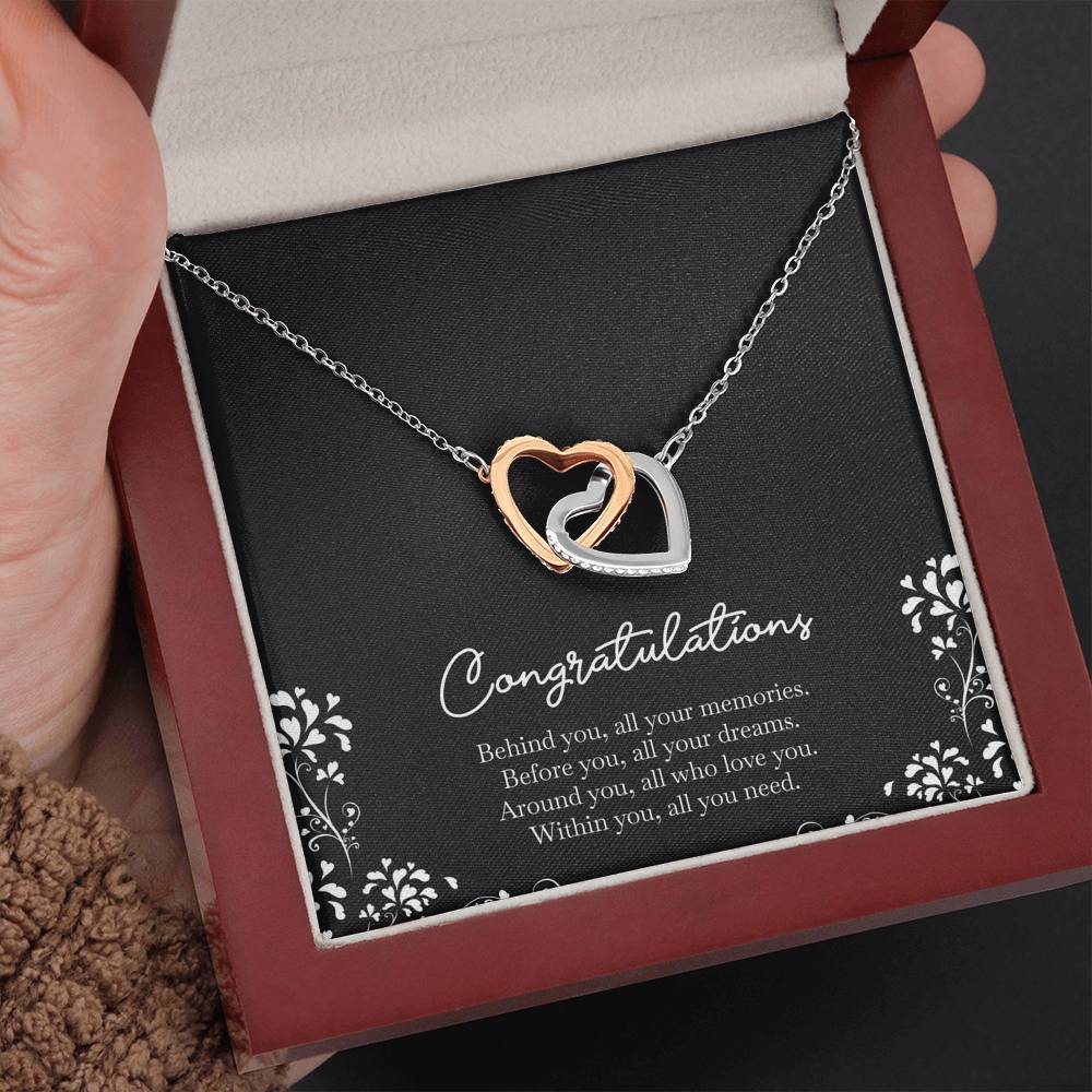 Retirement Gifts, Behind You, Happy Retirement Interlocking Heart Necklace For Women, Retirement Party Favor From Friends Coworkers