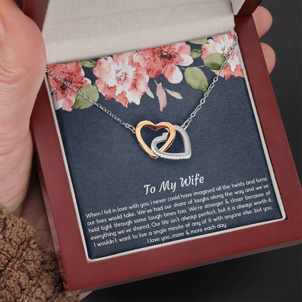 To My Wife, When I Fell In Love With You, Interlocking Heart Necklace For Women, Anniversary Birthday Gifts From Husband