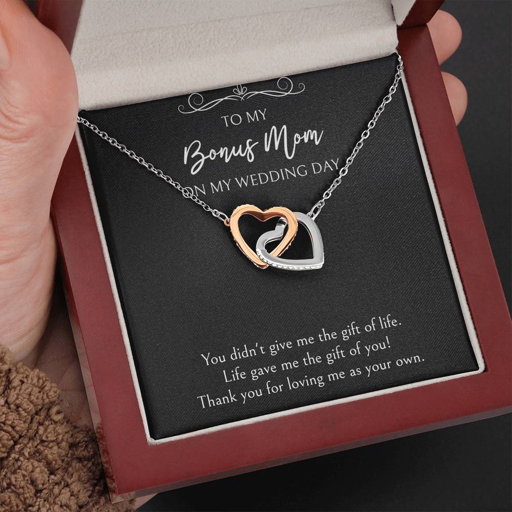 To My Bonus Mom Gifts, Thank You For Loving Me, Interlocking Heart Necklace For Women, Wedding Day Thank You Ideas From Bride