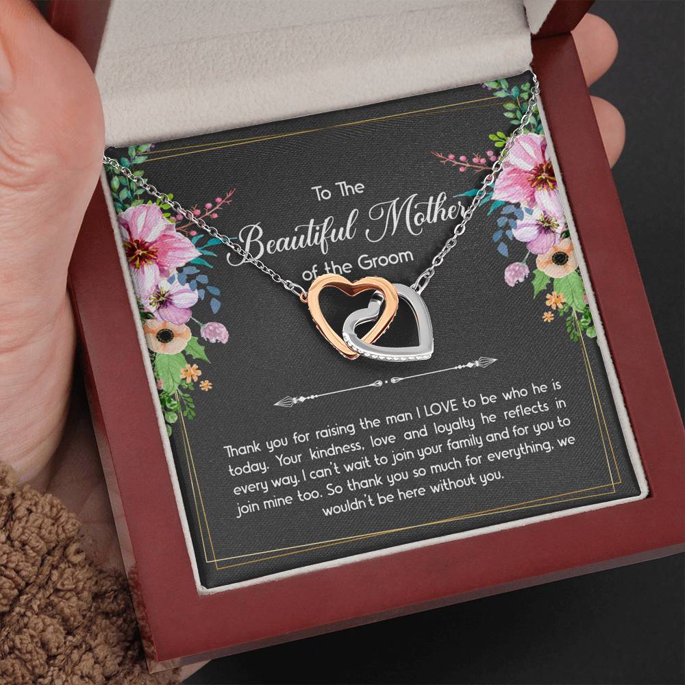Mom Of The Groom Gifts, Thank You For Raising The Man I Love, Interlocking Heart Necklace For Women, Wedding Day Thank You Ideas From Bride