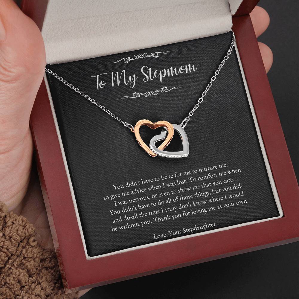 To My Stepmom Gifts, Thank You For Loving Me, Interlocking Heart Necklace For Women, Birthday Mothers Day Present From Stepdaughter