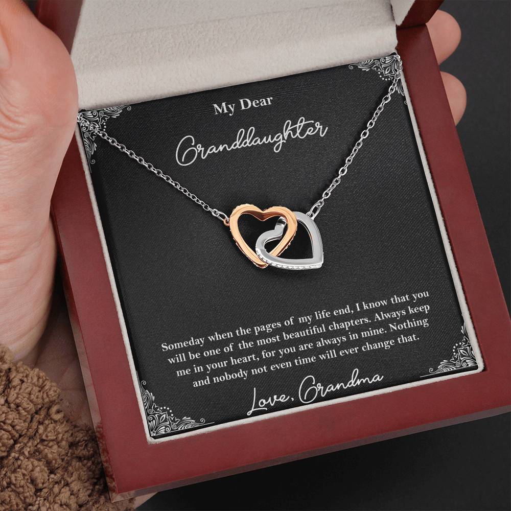 To My Granddaughter Gifts, One Of The Most Beautiful Chapters, Interlocking Heart Necklace For Women, Birthday Present Idea From Grandma