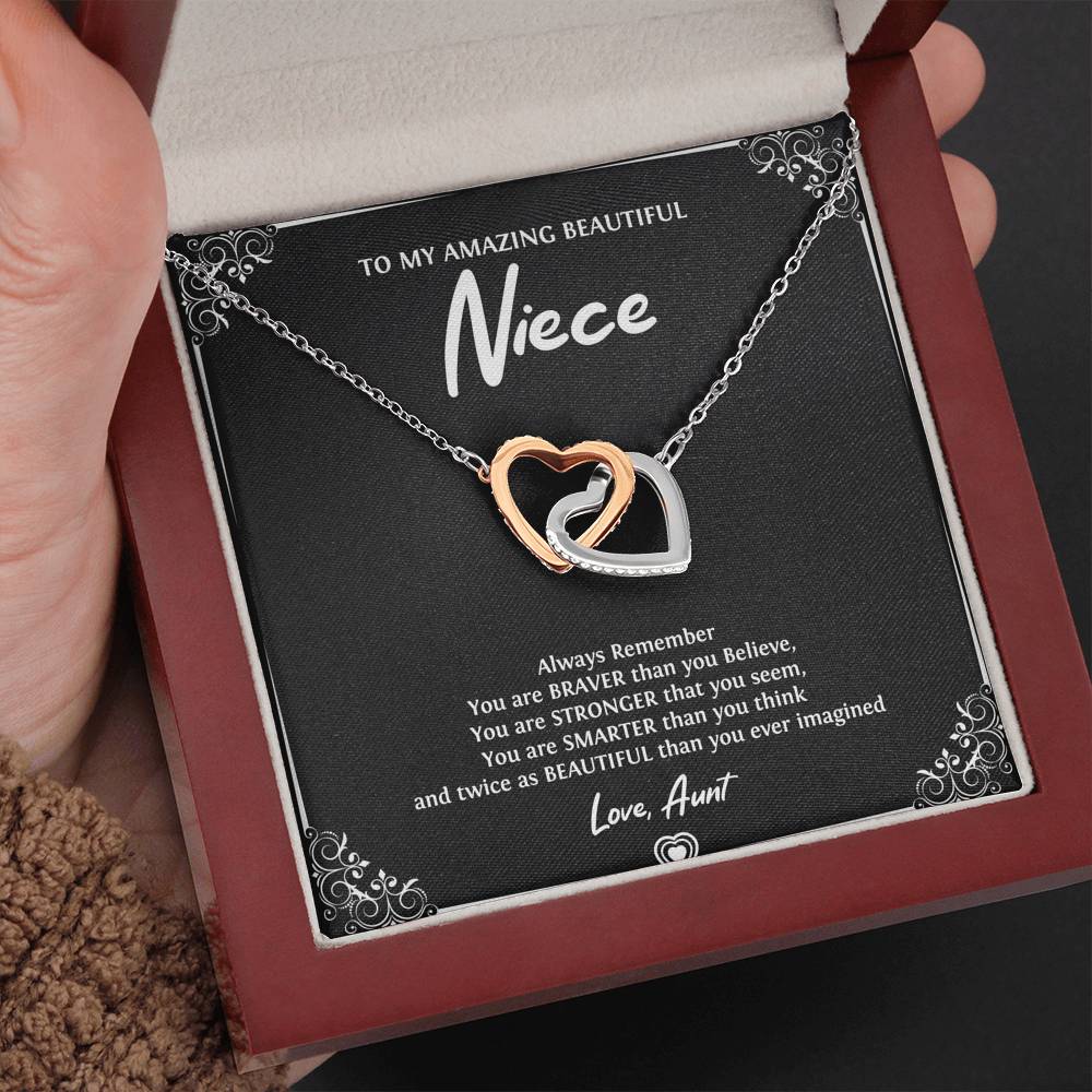 To My Niece  Gifts, Always Remember, Interlocking Heart Necklace For Women, Birthday Present Idea From Aunt