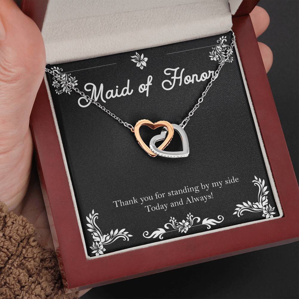 To My Maid Of Honor Gifts, Thank You For Standing By My Side, Interlocking Heart Necklace For Women, Wedding Day Thank You Ideas From Bride