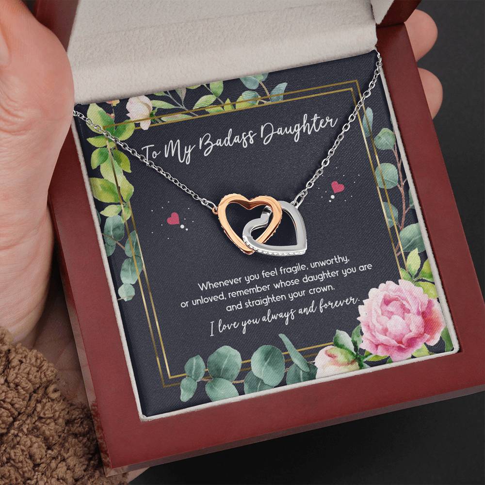 To My Badass Daughter Gifts, Whenever You Feel Fragile, Interlocking Heart Necklace For Women, Birthday Present Ideas From Mom Dad