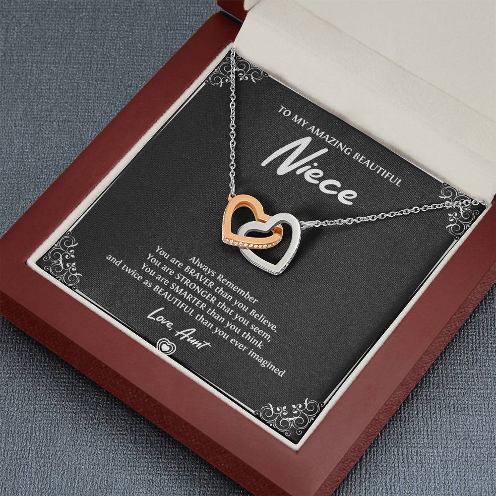 To My Niece  Gifts, Always Remember, Interlocking Heart Necklace For Women, Birthday Present Idea From Aunt