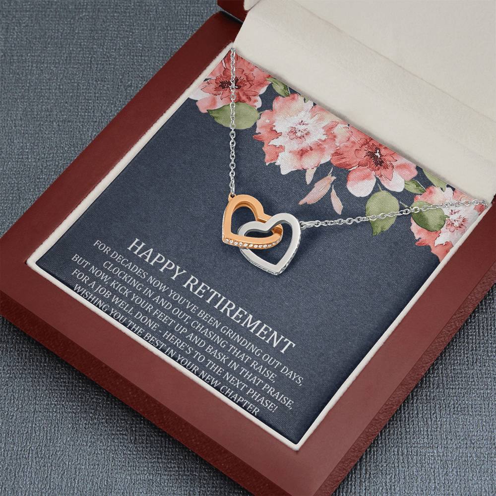 Retirement Gifts, Job Well Done, Happy Retirement Interlocking Heart Necklace For Women, Retirement Party Favor From Friends Coworkers