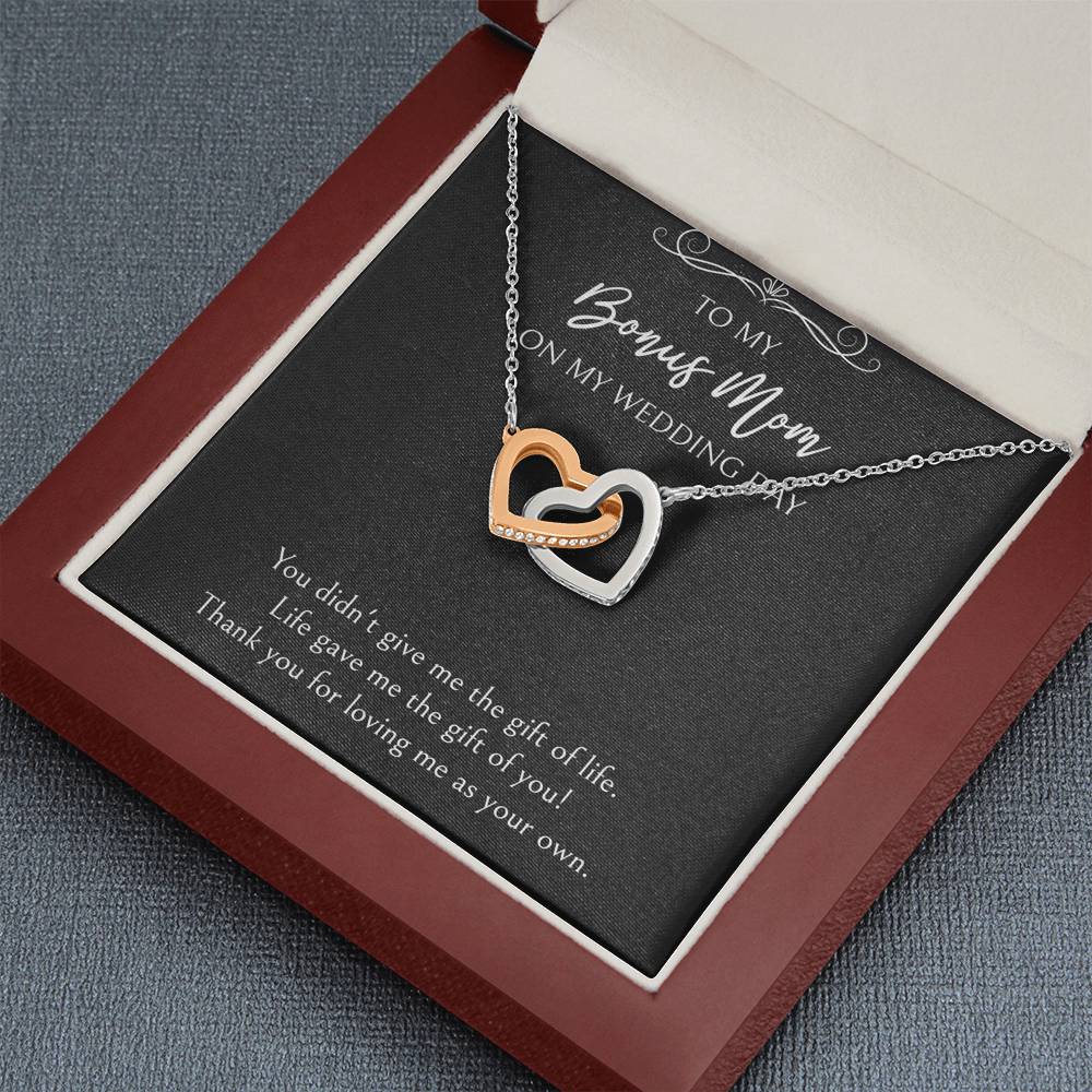 To My Bonus Mom Gifts, Thank You For Loving Me, Interlocking Heart Necklace For Women, Wedding Day Thank You Ideas From Bride