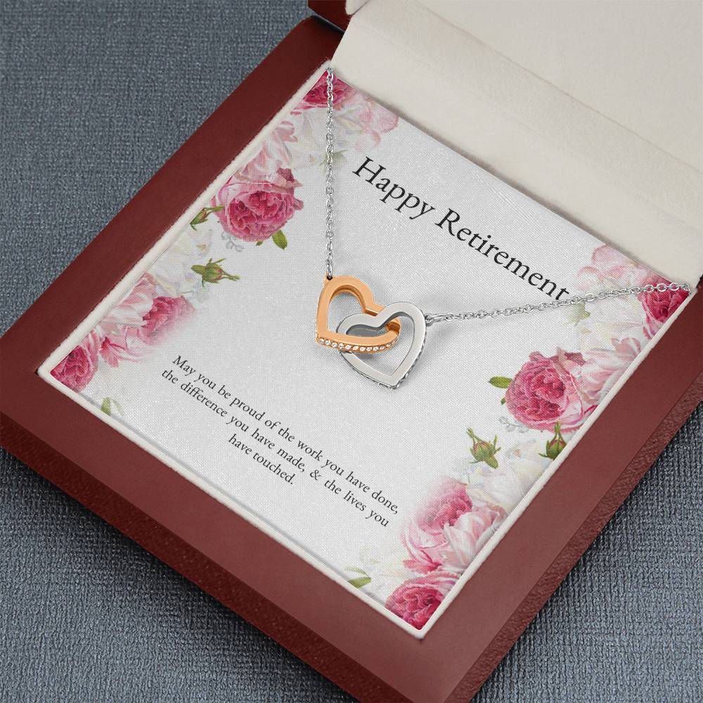 Retirement Gifts, Lives You Touched, Happy Retirement Interlocking Heart Necklace For Women, Retirement Party Favor From Friends Coworkers