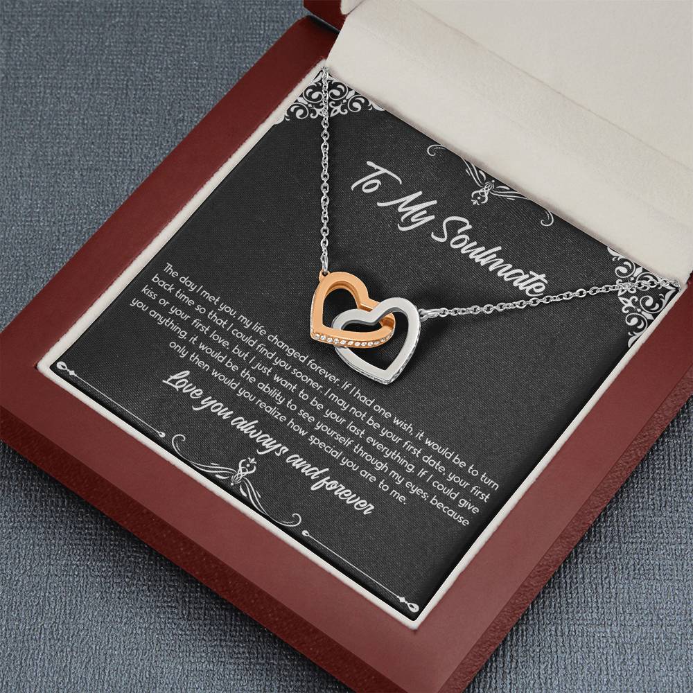 To My Soulmate, The Day I Met You, Interlocking Heart Necklace For Girlfriend, Anniversary Birthday Valentines Day Gifts From Boyfriend