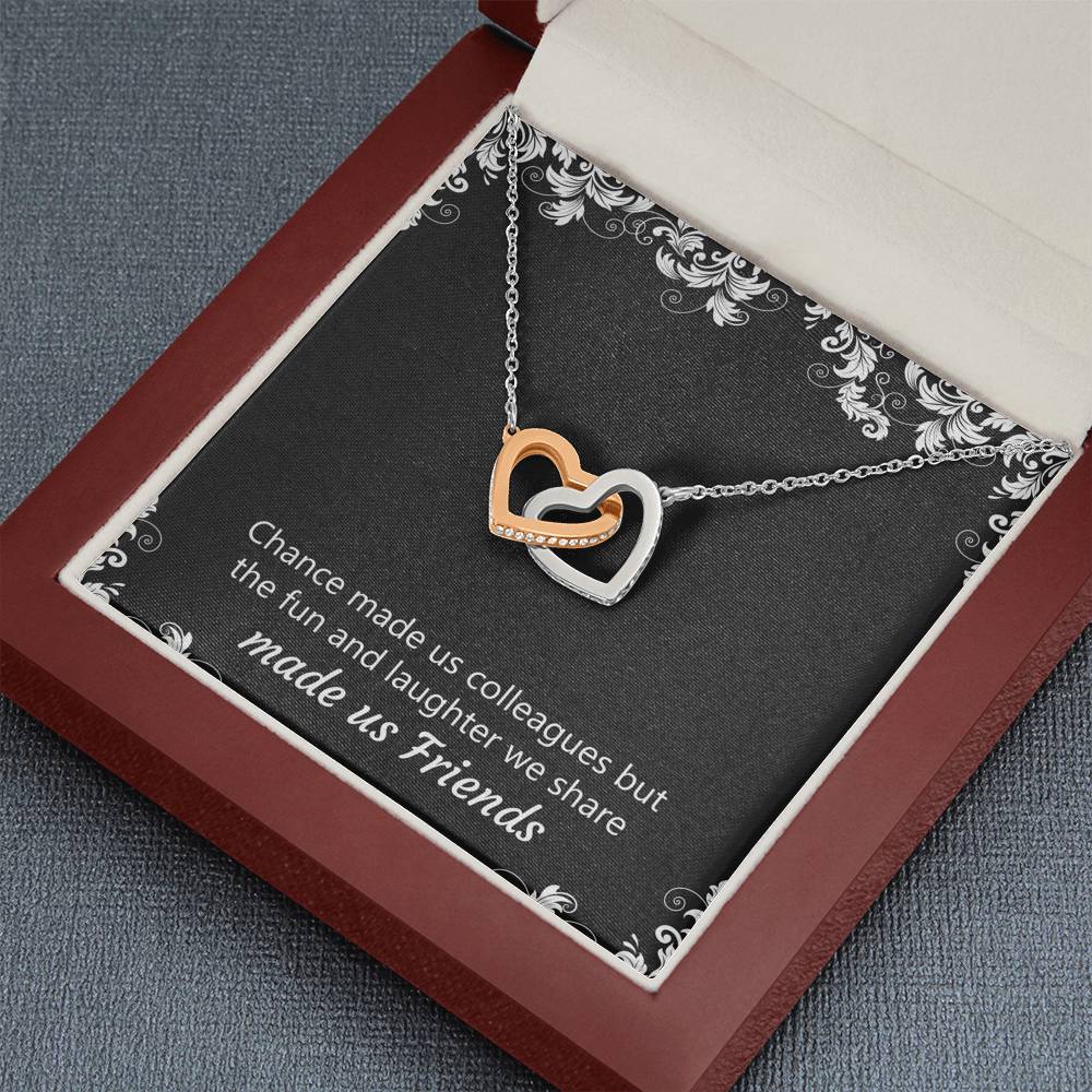 Retirement Gifts, Chance Made Us Colleagues, Happy Retirement Interlocking Heart Necklace For Women, Retirement Party Favor From Coworkers