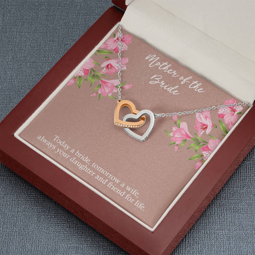To My Mom of the Bride Gifts, Always Your Daughter, Interlocking Heart Necklace For Women, Wedding Day Thank You Ideas From Bride