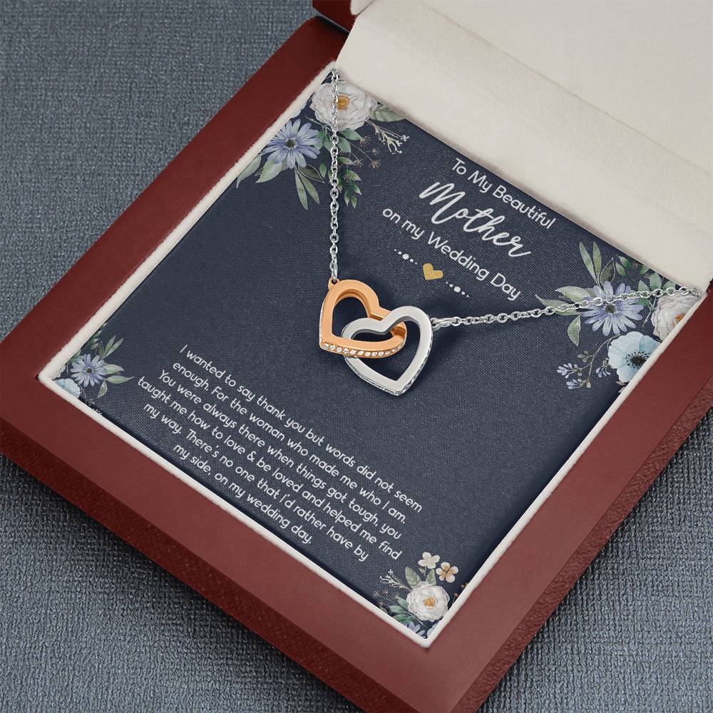 To My Mom of the Bride Gifts, I Wanted To Say Thank You, Interlocking Heart Necklace For Women, Wedding Day Thank You Ideas From Bride