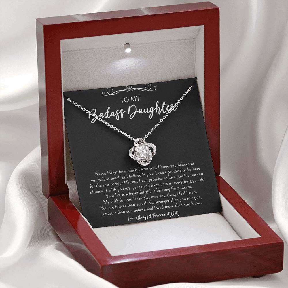 To My Badass Daughter Gifts, Never Forget How Much I Love You, Love Knot Necklace For Women, Birthday Present Idea From Mom