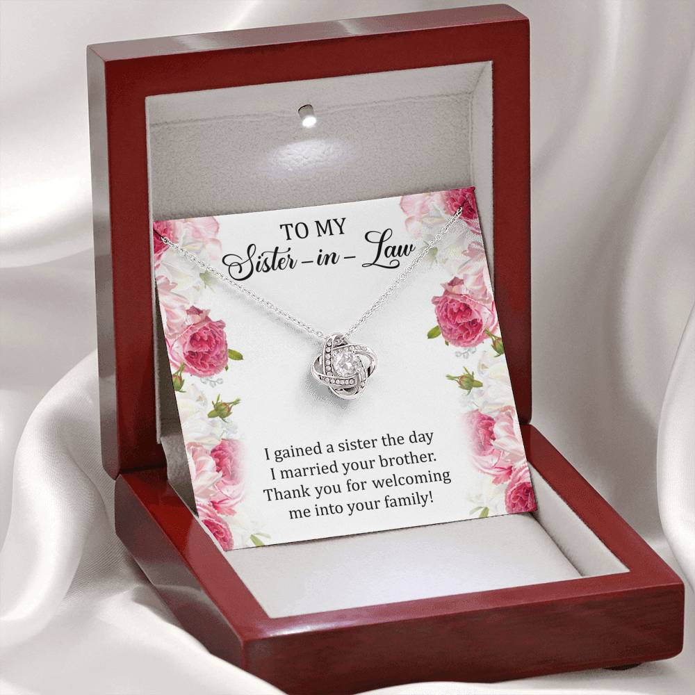 To My Sister-in-law Gifts, I Gained A Sister, Love Knot Necklace For Women, Birthday Present Idea From Sister