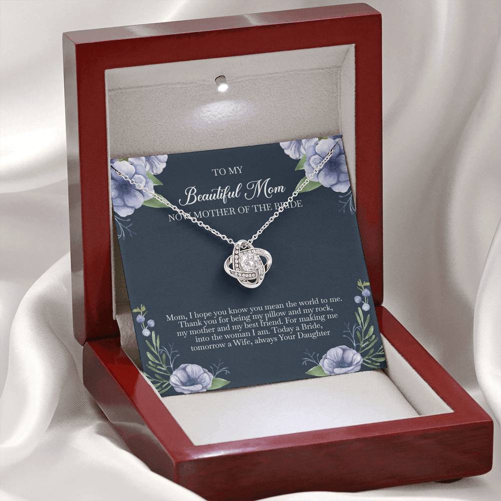 To My Mom of the Bride Gifts, You Mean The World To Me, Love Knot Necklace For Women, Wedding Day Thank You Ideas From Bride
