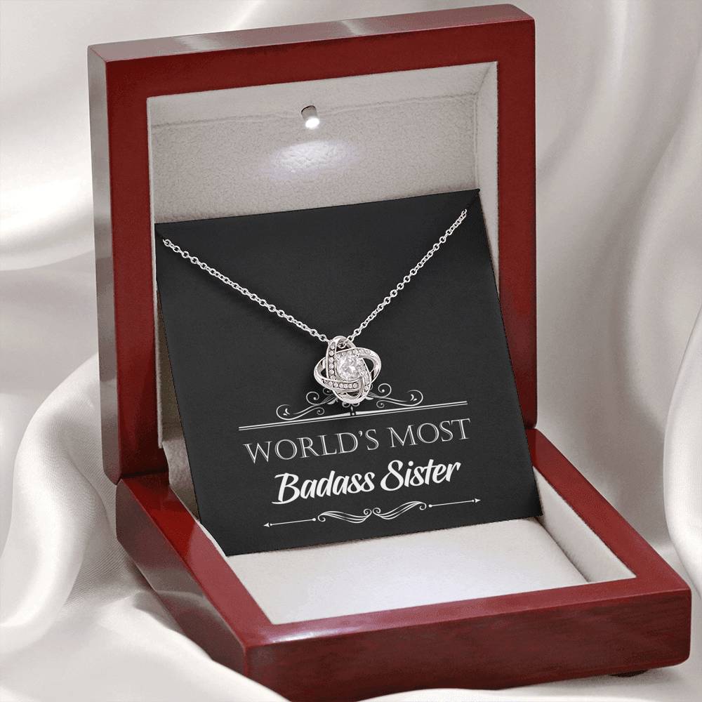 To My Badass Sister Gifts, World's Most Badass Sister, Love Knot Necklace For Women, Birthday Present Idea From Sister
