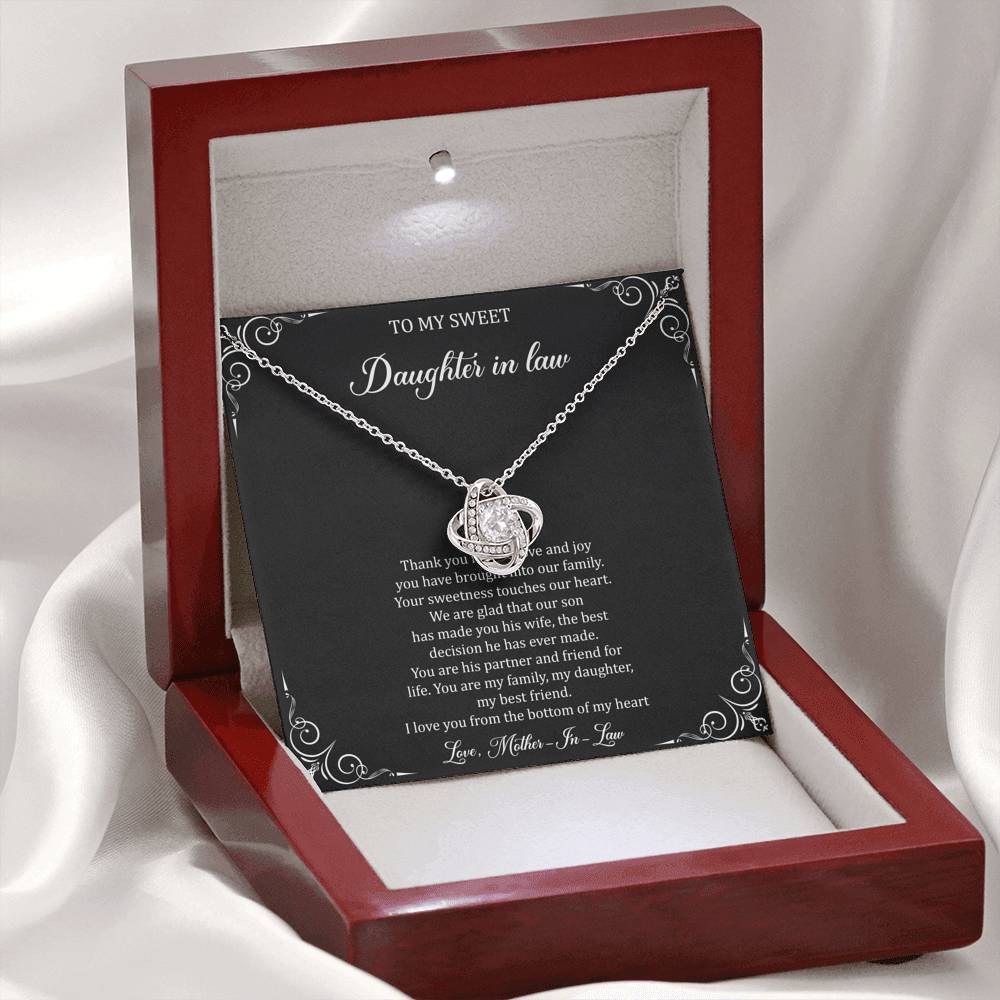 To My Daughter in Law Gifts, Thank You For The Love And Joy, Love Knot Necklace For Women, Birthday Present Idea From Mother-in-law