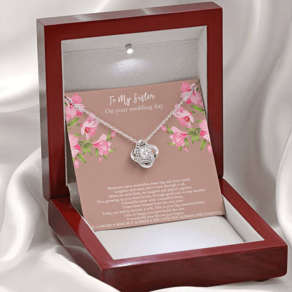 Bride Gifts, No Longer A Miss But Always A Sis, Love Knot Necklace For Women, Wedding Day Thank You Ideas From Sister