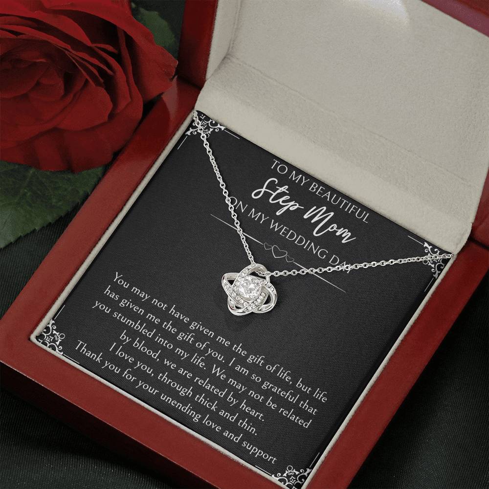 To My Bonus Mom Gifts, I Am So Grateful, Love Knot Necklace For Women, Wedding Day Thank You Ideas From Bride