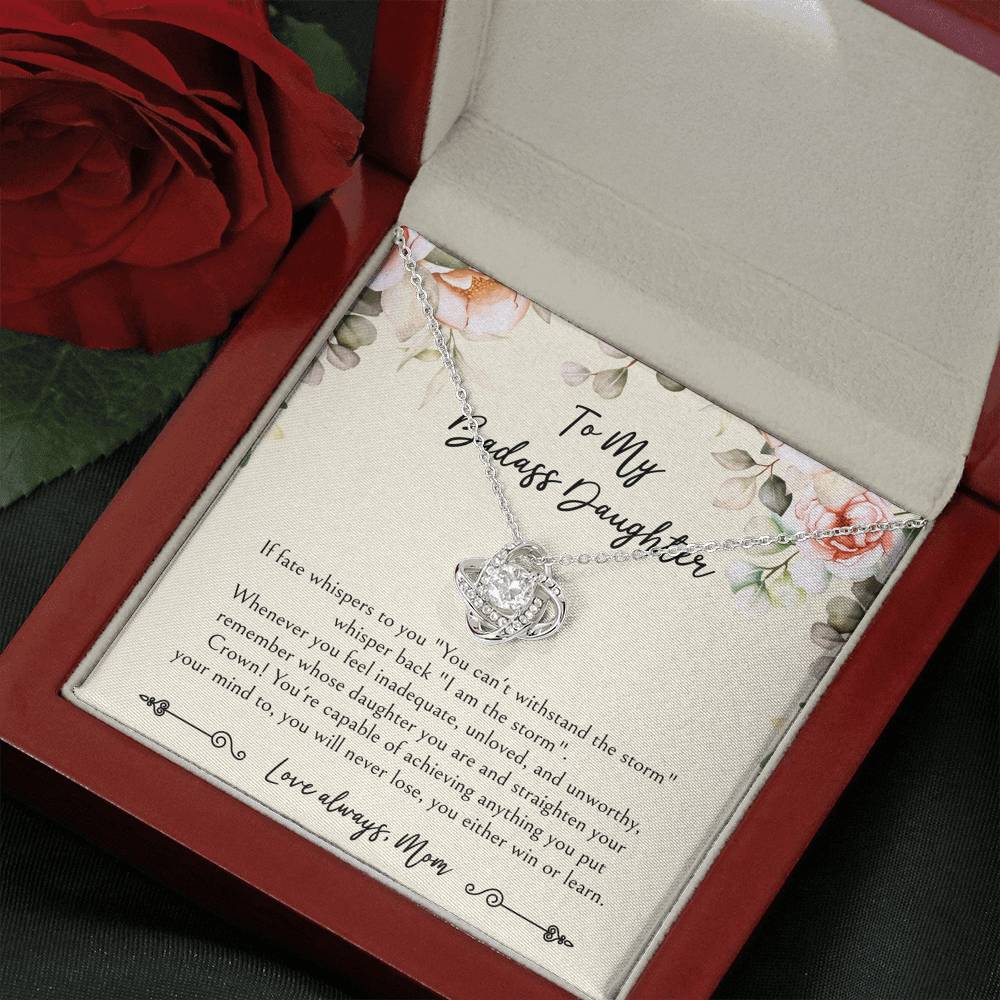 To My Badass Daughter Gifts, When It's Too Hard To Look Back, Love Knot Necklace For Women, Birthday Present Idea From Mom