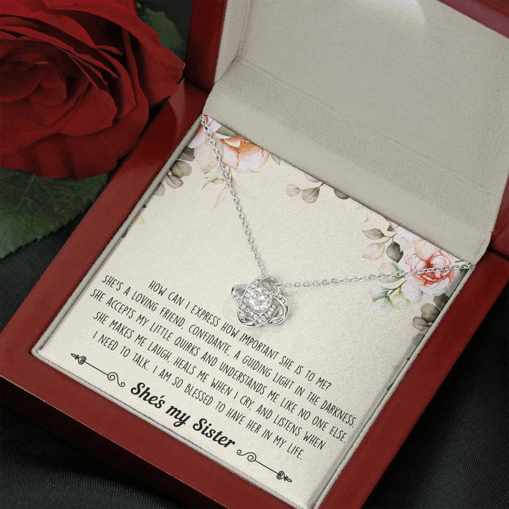 To My Sister Gifts, I Am Blessed To Have Her In My Life, Love Knot Necklace For Women, Birthday Present Ideas From Sister Brother