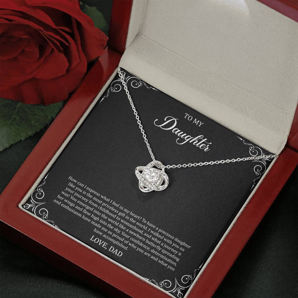 To My Daughter  Gifts, Most Priceless Gift, Love Knot Necklace For Women, Birthday Present Idea From Dad